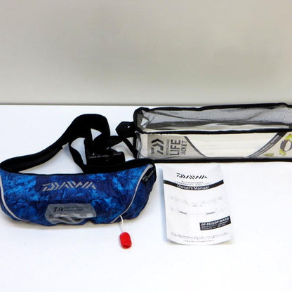 中古（未使用に近い） ダイワ DAIWA インフレータブルライフジャケット DF-2222 ウエストタイプ自動・手動膨脹式 ボトムオーシャン フリーサイズ 釣具 釣り 美品 TA0088◇